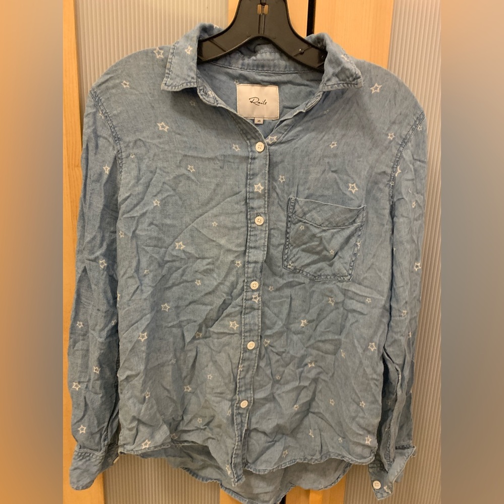 Rails Chambray With Star Print Button Down Shirt … - image 1